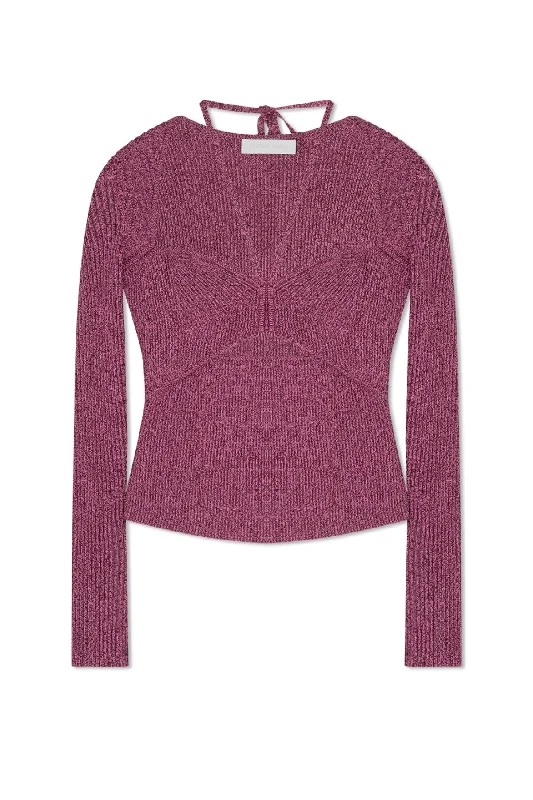 Weekend Bargains Galore Jonathan Simkhai Alexia Marled Compact Rib Sweetheart Knit Top - Mulberry Multi
