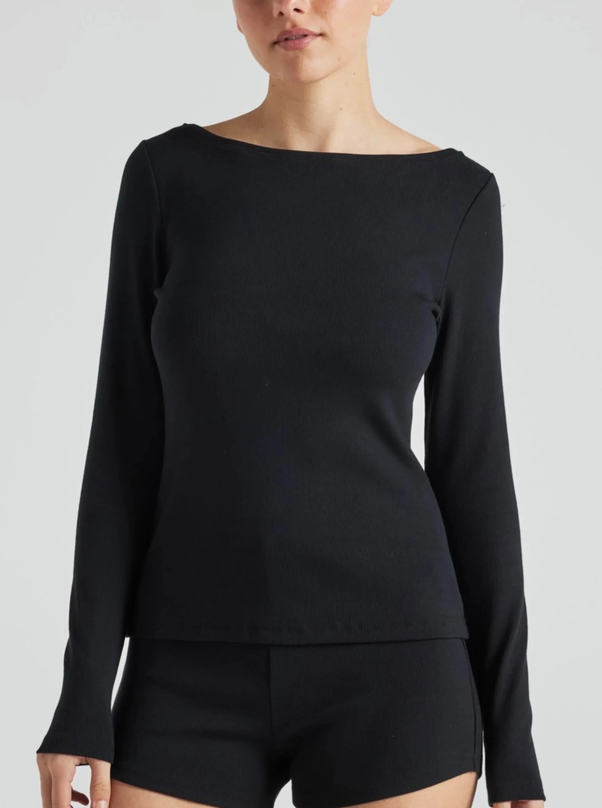 Weekend Deals That Thrill Serene Rib Long Sleeve Top - Black