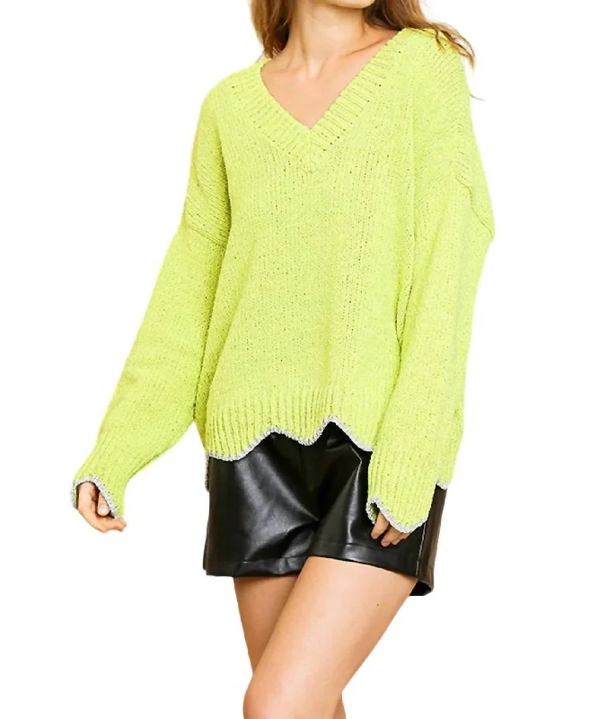 Flash Sale Zig Zag Pullover Sweater In Lime