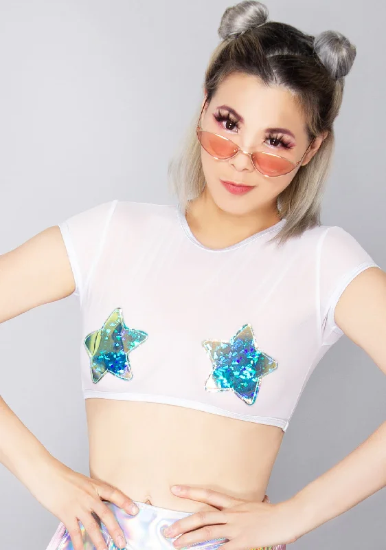 Final Markdown Bright Lights Mesh Cropped Top