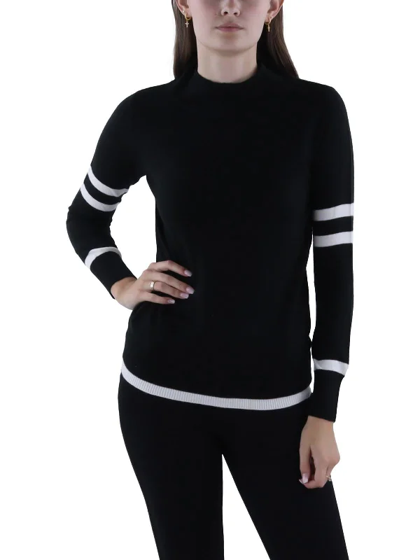 Weekend Savings Sensation Womens Ribbed Trim Long Sleeve Mock Turtleneck Sweater