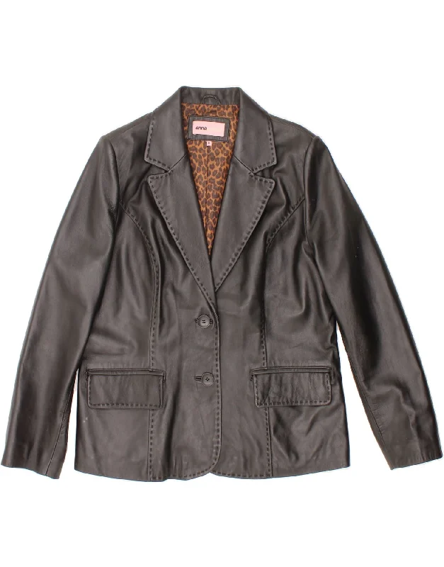 Hurry In VINTAGE Womens Leather 2 Button Blazer Jacket UK 18 XL Black Leather