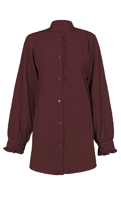 Weekend Deal Women's Basic Maroon Button Down Tunic