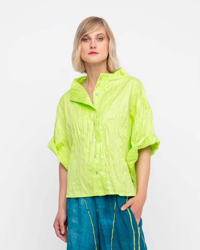 Get It Before It’s Gone Ozai N Ku Crinkle Funnel Shirt, Lime