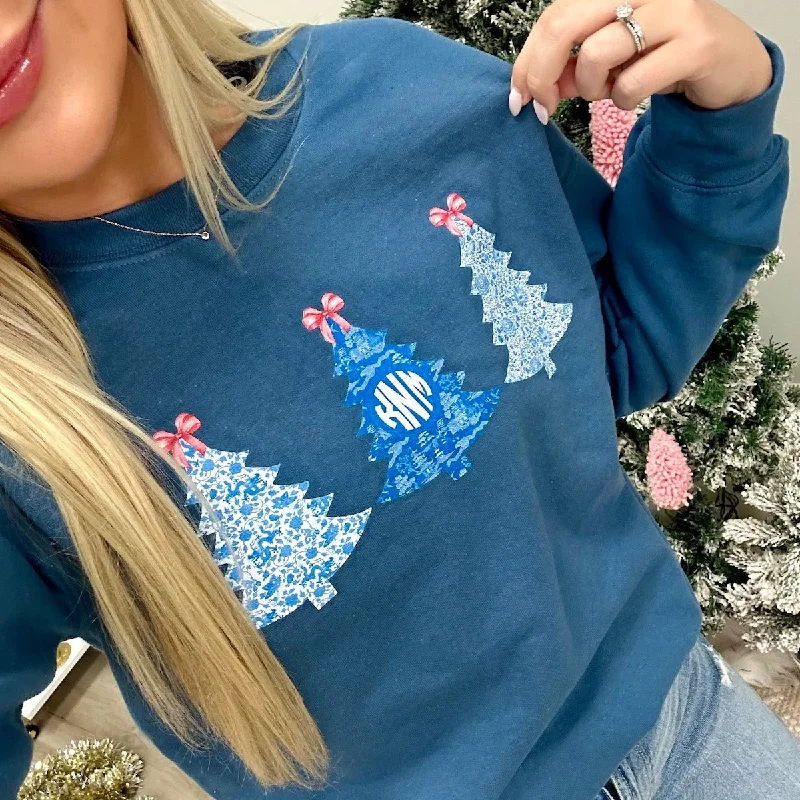 Special Price Monogrammed 'Chinoiserie Christmas Trees' Crewneck Sweatshirt