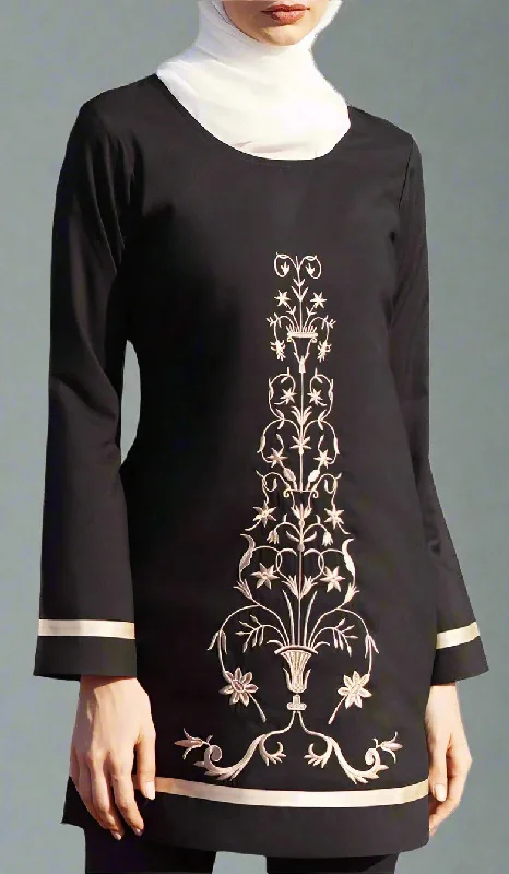 Make Your Weekend Count with Savings Isabel Floral Embroidered Long Tunic - Black