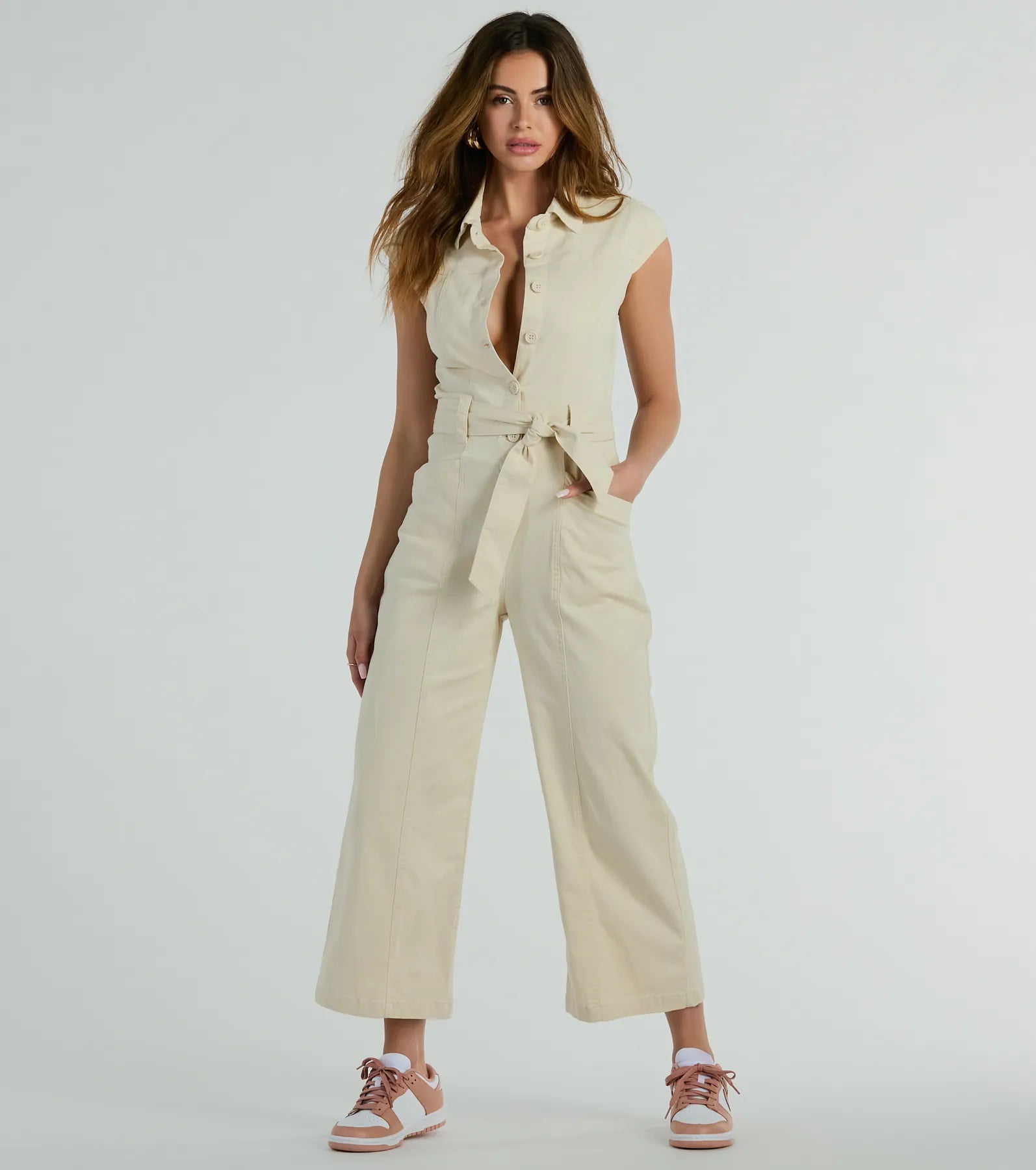 Hurry In Aviator Babe Cap Sleeve Utility Wide-Leg Jumpsuit