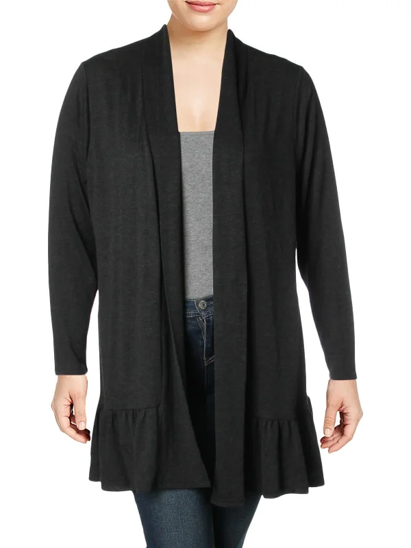 Low Cost Plus Womens Ruffled Open Front Cardigan Sweater