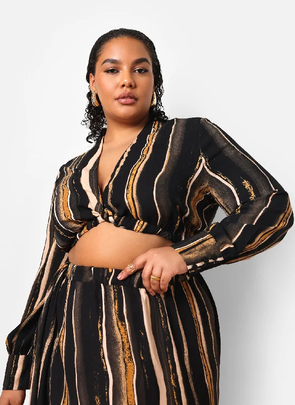 Savings Bonanza Alaia Stripe Print Knotted Front Crop Top