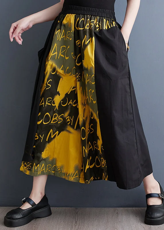 New Arrival Plus Size Yellow Pockets Elastic Waist Cotton Crop Wide Leg Pants Summer