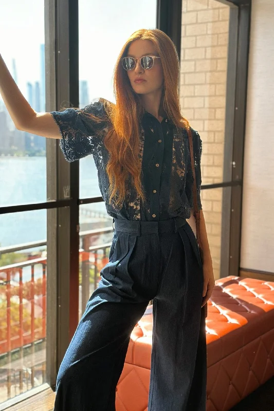 Limited Availability River High-waisted Trousers in Marine Blue