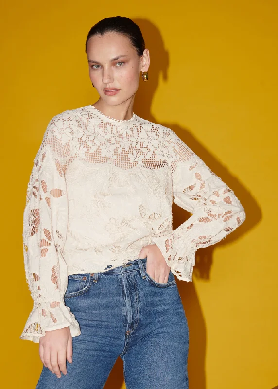 Major Savings Cream Lace Top by Saylor
