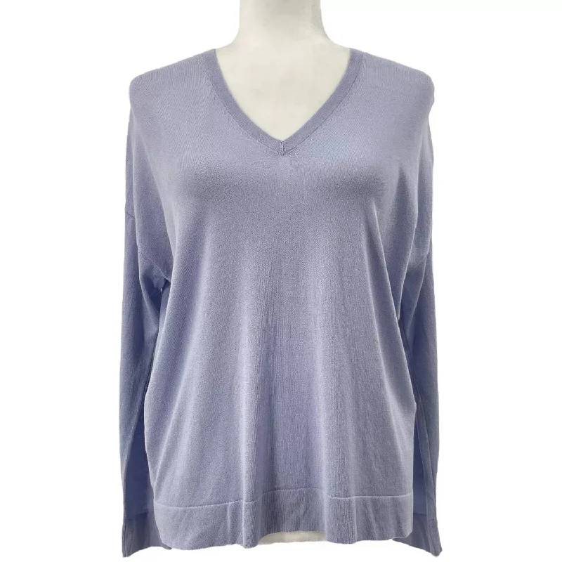 Weekend Bargains to Relish V Neck Long Sleeve Tencel Sweater In Blue