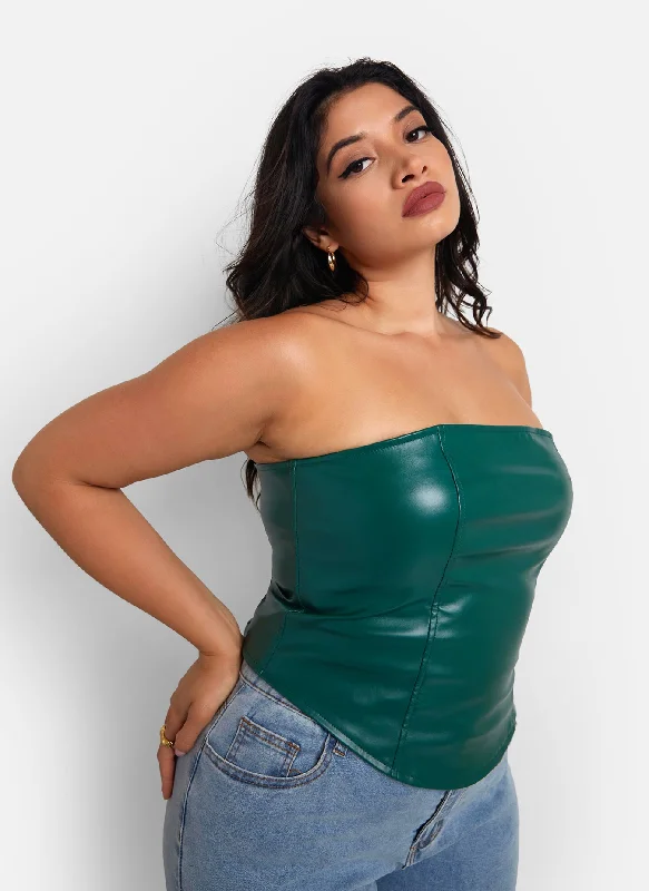 Closeout Deal Rochelle Vegan Leather Corset Top - Pine Green