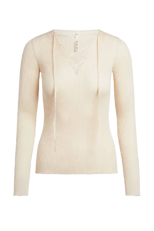 Price Slash Petar Petrov Valli Rib Knit V-Neck Top - Butter