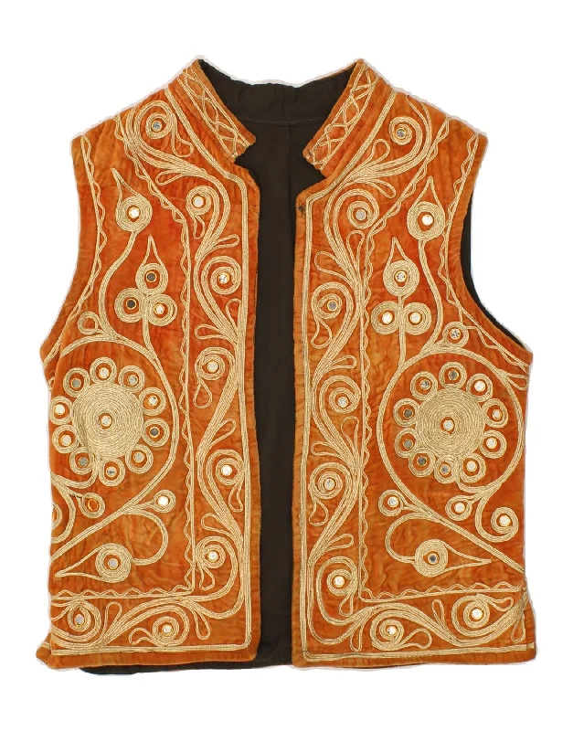 Mega Deal VINTAGE Womens Graphic Gilet UK 14 Medium Brown Paisley