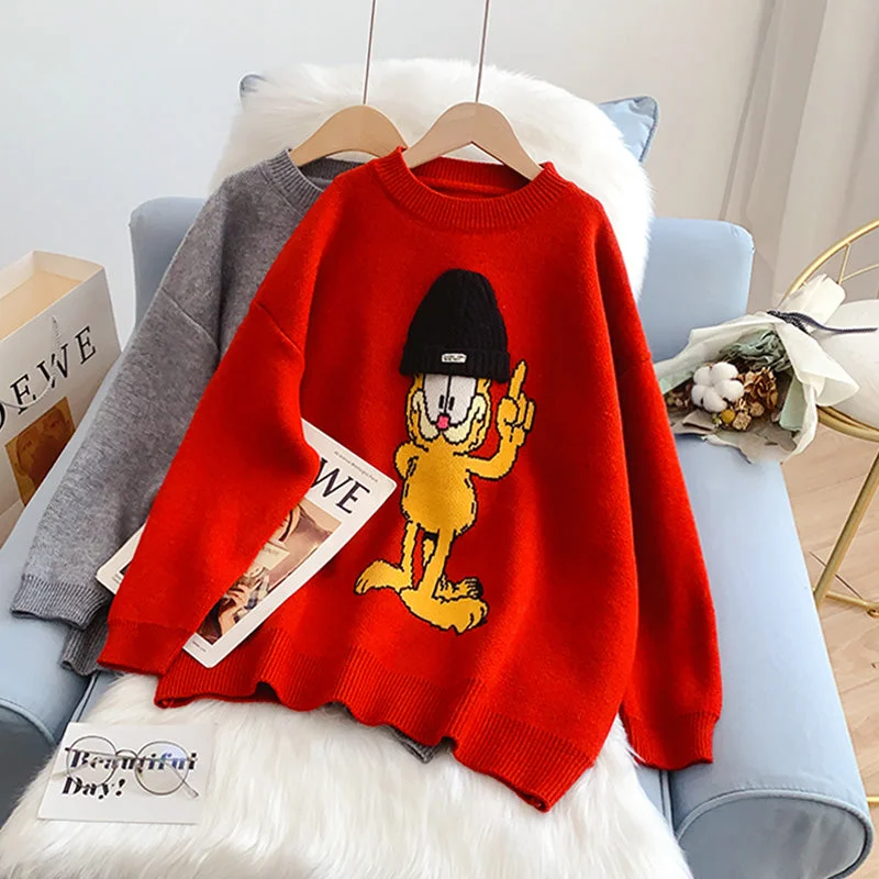 Exclusive Deal Cartoon pattern Crew Neck Sweater lazy style  5007