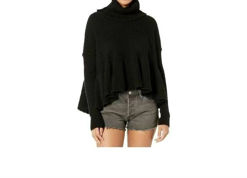 Price Break Layer Cake Trapeze Turtleneck Oversize Rib Sweater In Black