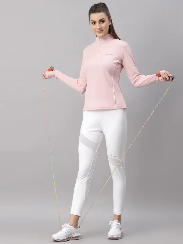 Weekend Discounts to Grab JUMP USA Lifestyle Women Petal Pink Polyster Stand Collor T-Shirt