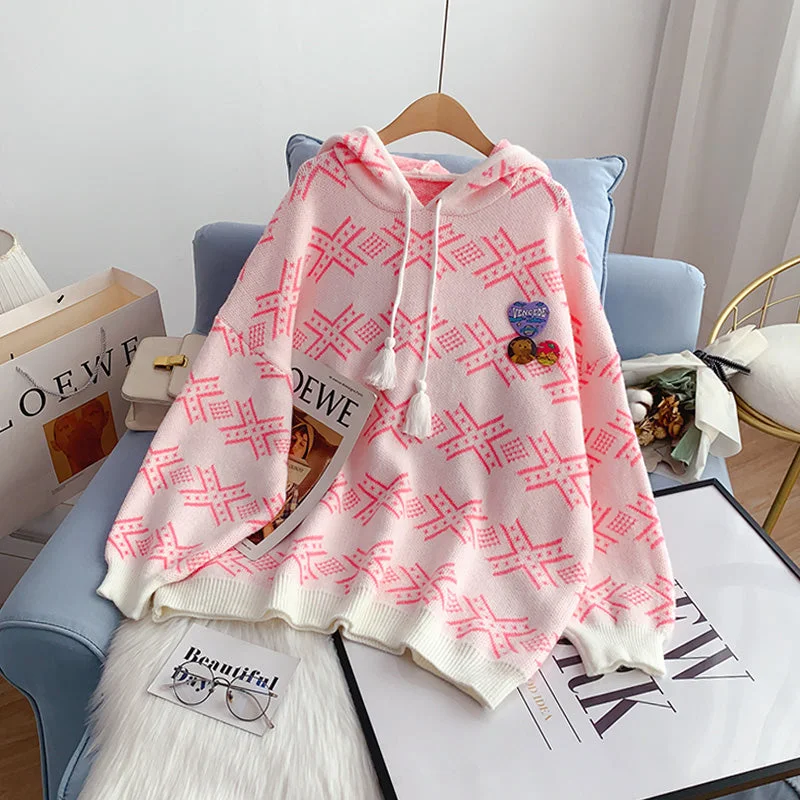 Super Deal Net red Hooded Sweater Korean knitted sweater  4992