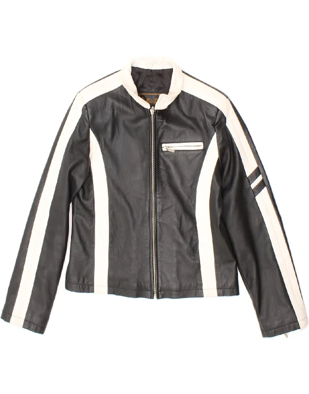 Sale Event VINTAGE Womens Leather Jacket IT 40 Small Black Colourblock