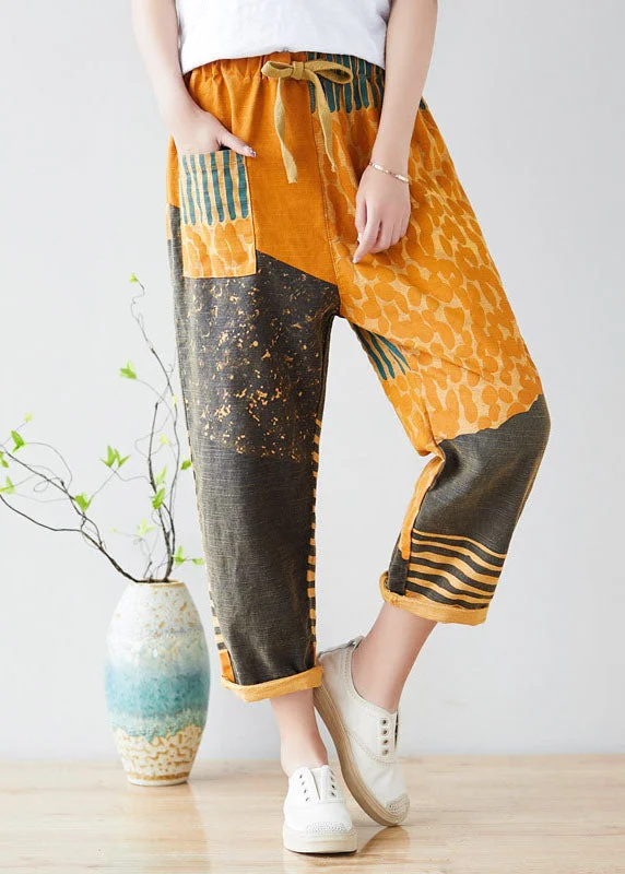 Weekend Deals That Dazzle Original Design Yellow Elastic Waist Print Cotton Pants Spring Weekend Deals That Dazzle Original Design Yellow Elastic Waist Print Cotton Pants Spring