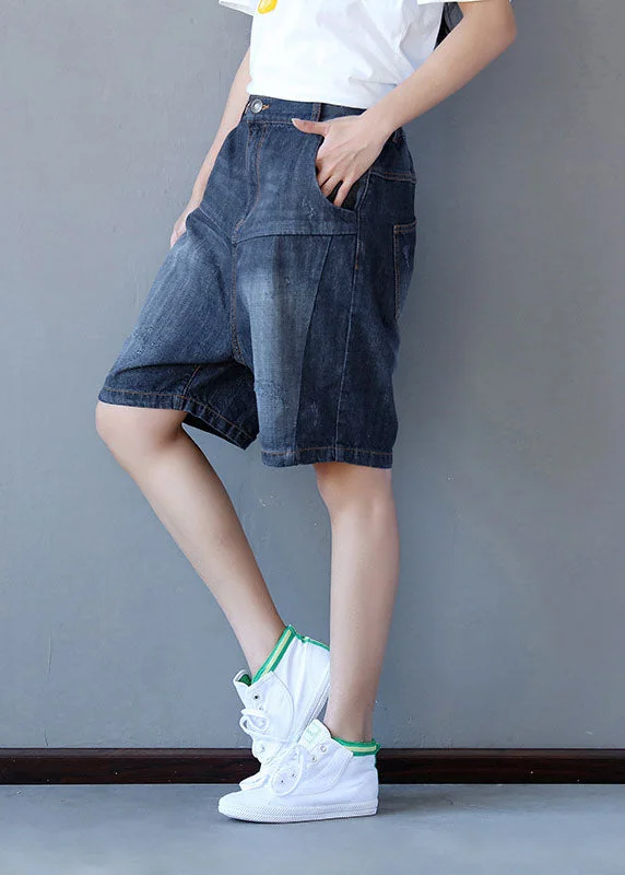 Price Break French Black Elastic Waist Cotton Straight Pants Shorts Summer