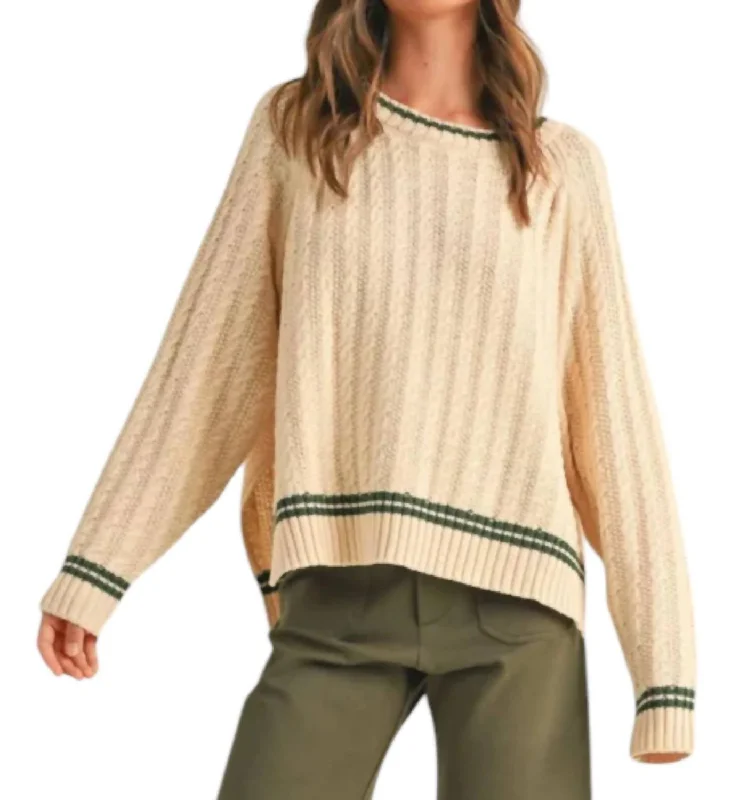 Major Savings Cable Contrast Sweater In Green