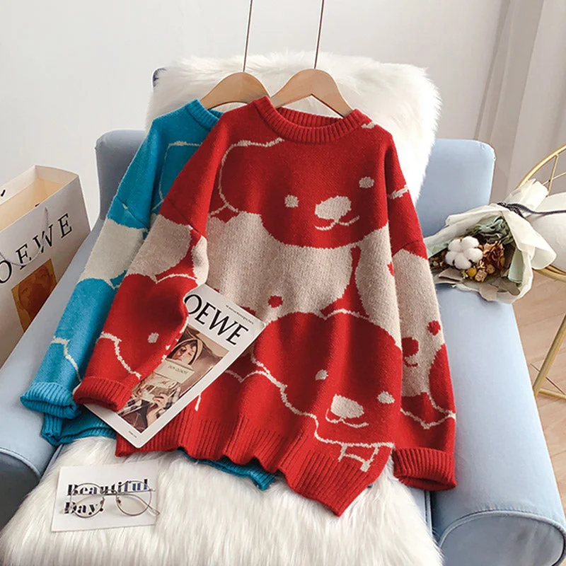 Quick Deals Bear sweater lazy wind sweater top  5003