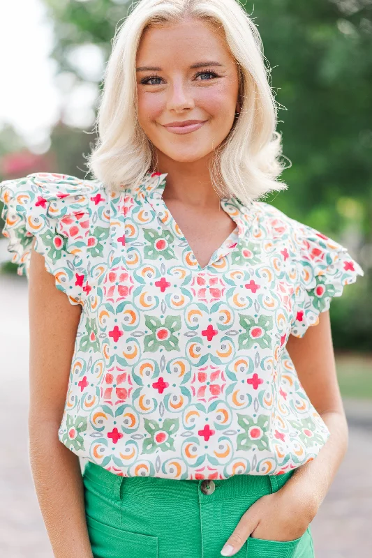 Overstock Sale Win Them Over Olive Green Printed Blouse