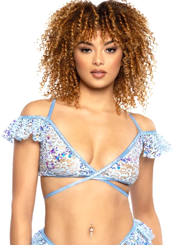 Today Only Ice Queen Sequin Lace Ruffle Wrap Top
