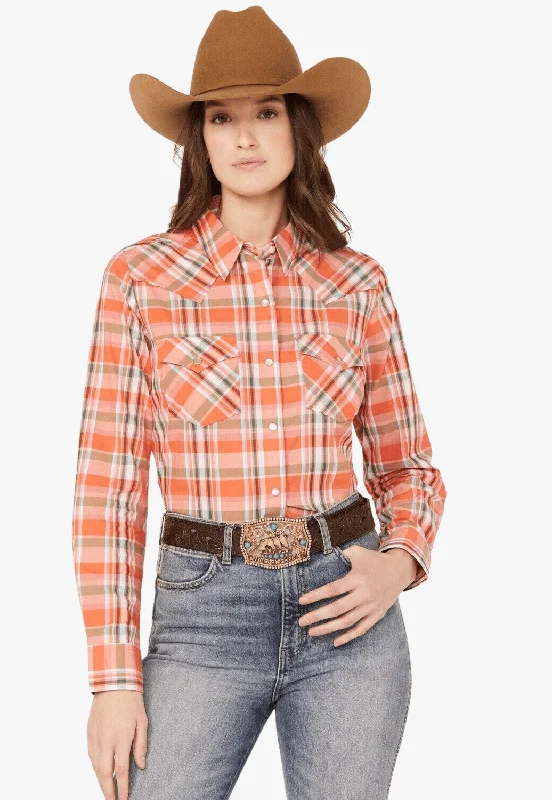 Referral Discount Wrangler Womens Western Snap Long Sleeve Shirt