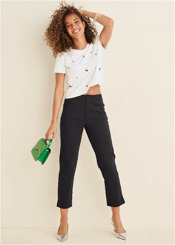 Weekend Specials to Enjoy Smoothing Ponte Straight Leg Pants - Black