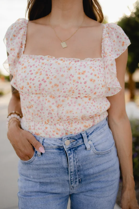 While Supplies Last Ruffle Floral Square Neck Bodysuit