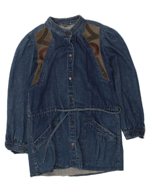 Savings Event VINTAGE Womens Loose Fit Denim Coat EU 36 Small Blue Colourblock