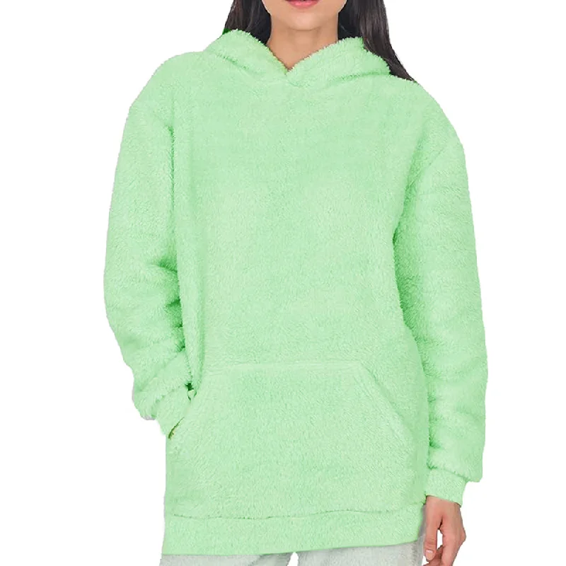 Weekend Discounts You Deserve ZR Kangroo Pocket Sea Green Furr Hoodie 12301