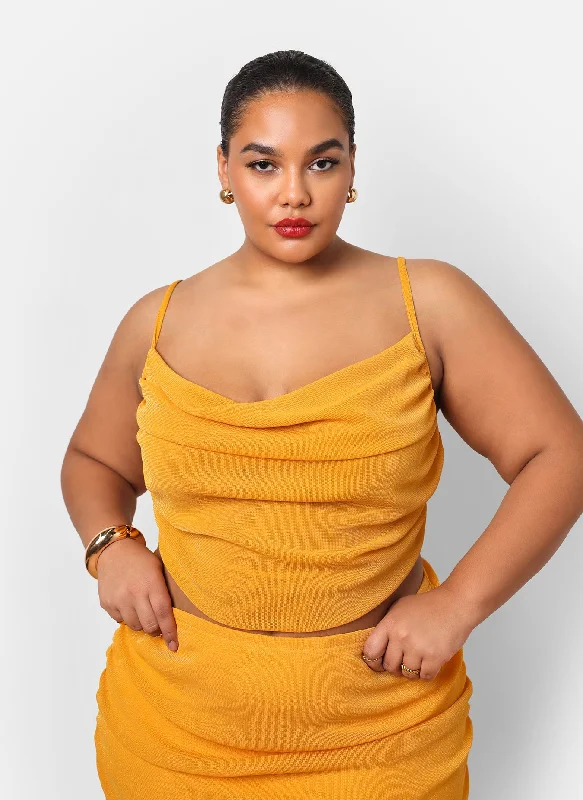 Act Now Bebe Glitter Mesh Cowl Neck Crop Top