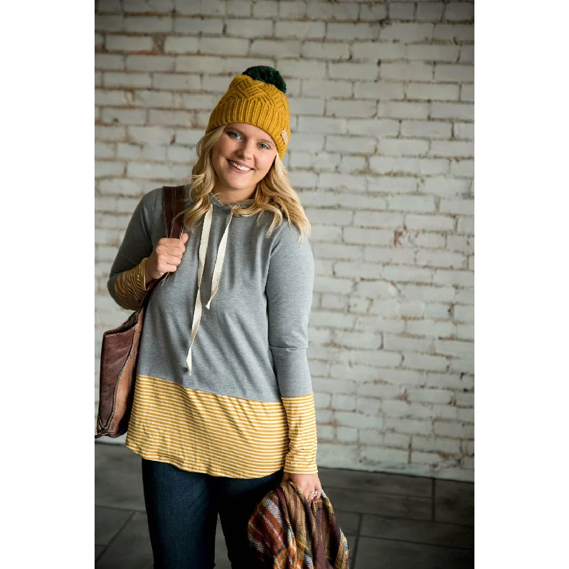 Midnight Madness Light Grey Mustard Striped Tipped Sweatshirt