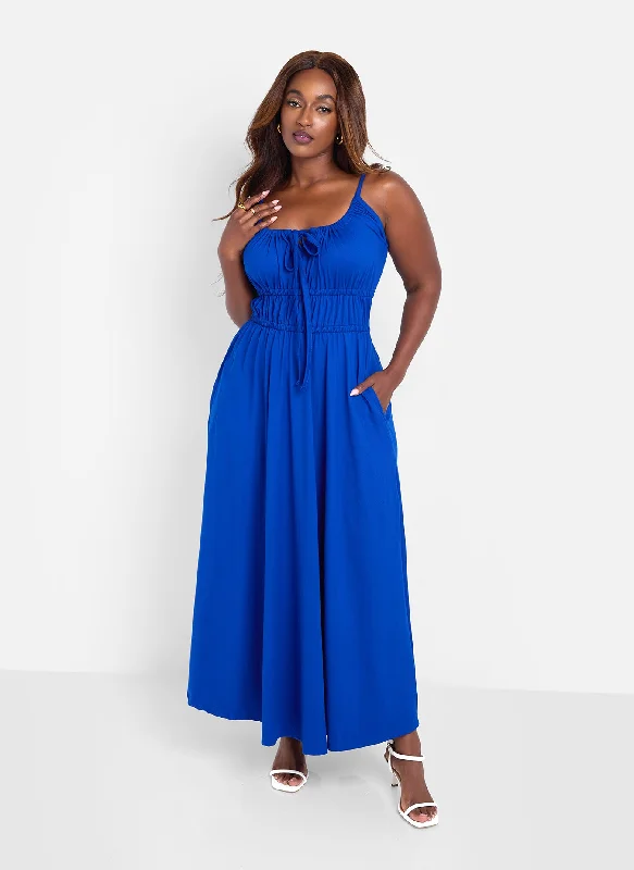 Exclusive Access Bai Peasant Top Skater Maxi Dress - Blue