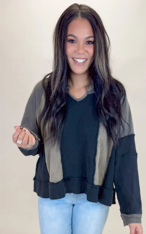 New Deals Sleek Contrast Statement Long Sleeve Top | POL