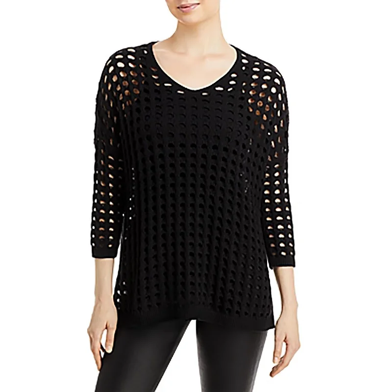 Act Fast Womens Open Stitch V-Neck Pullover Sweater