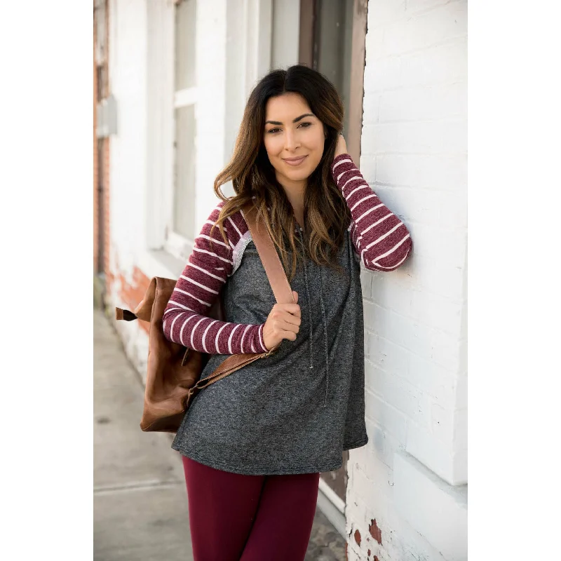 Year-End Clearance Burgundy Striped Charcoal Hoodie