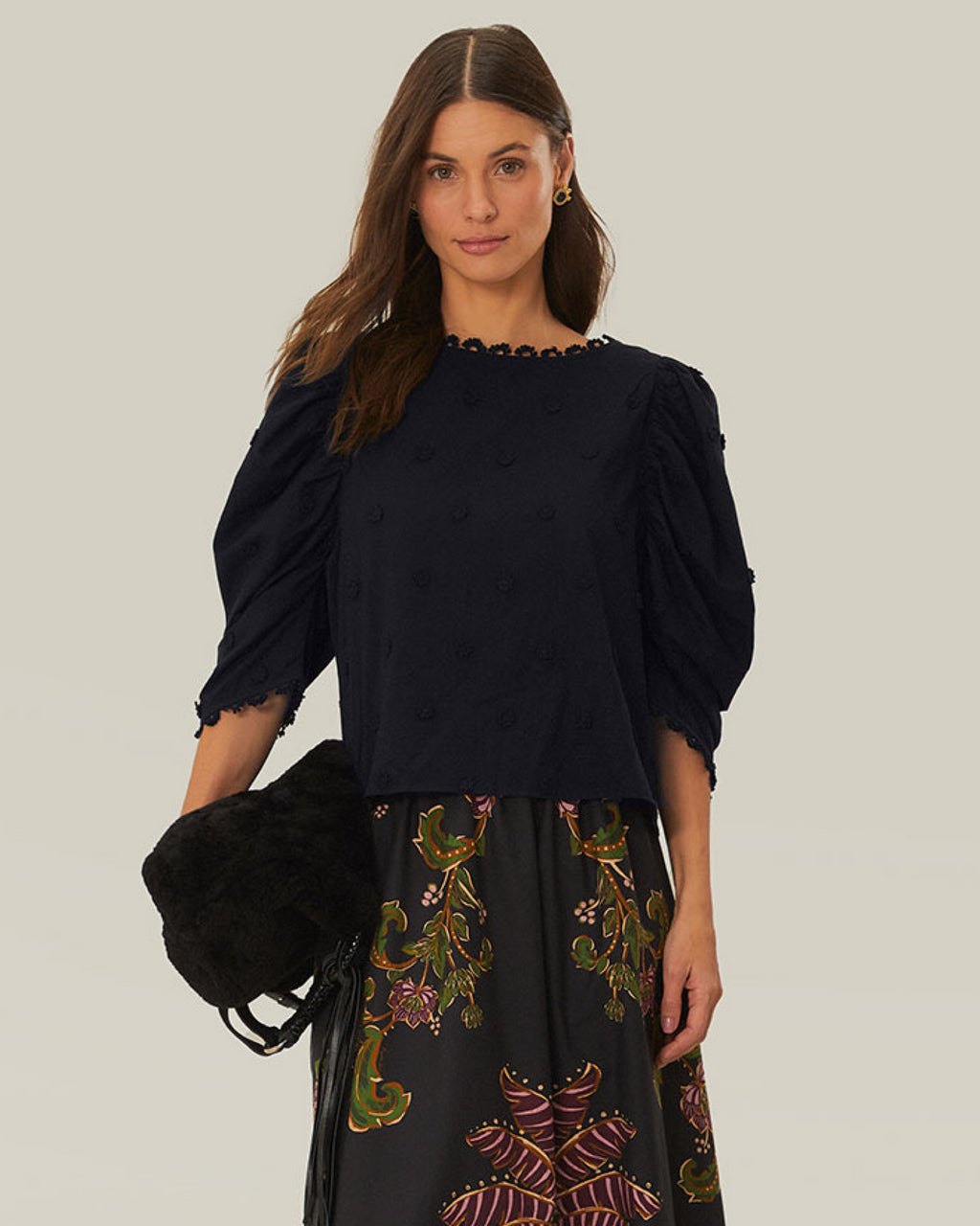 Midnight Madness Black 3D Flowers Blouse