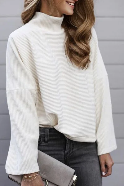 Doorbuster Deal Turtleneck Slit Dropped Shoulder Sweater