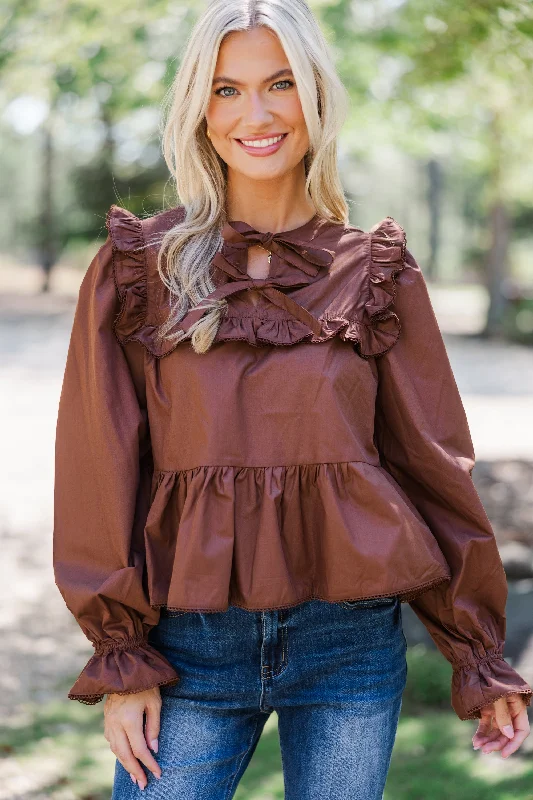 Bargain Prices Just A Thought Brown Bow Blouse