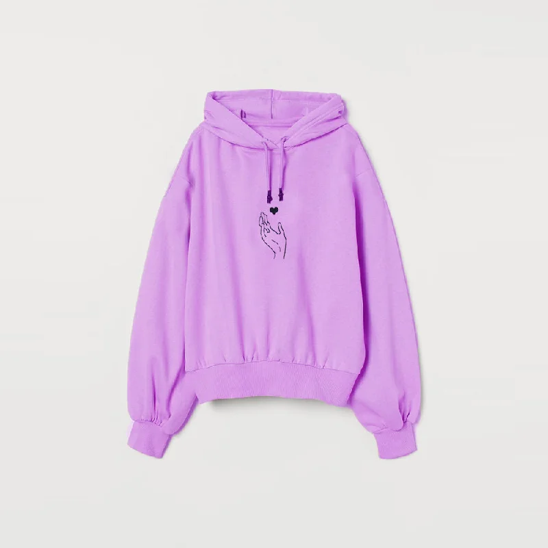 Unwind with Weekend Discounts TS Heart Print Levender Fleece Hoodie 13518