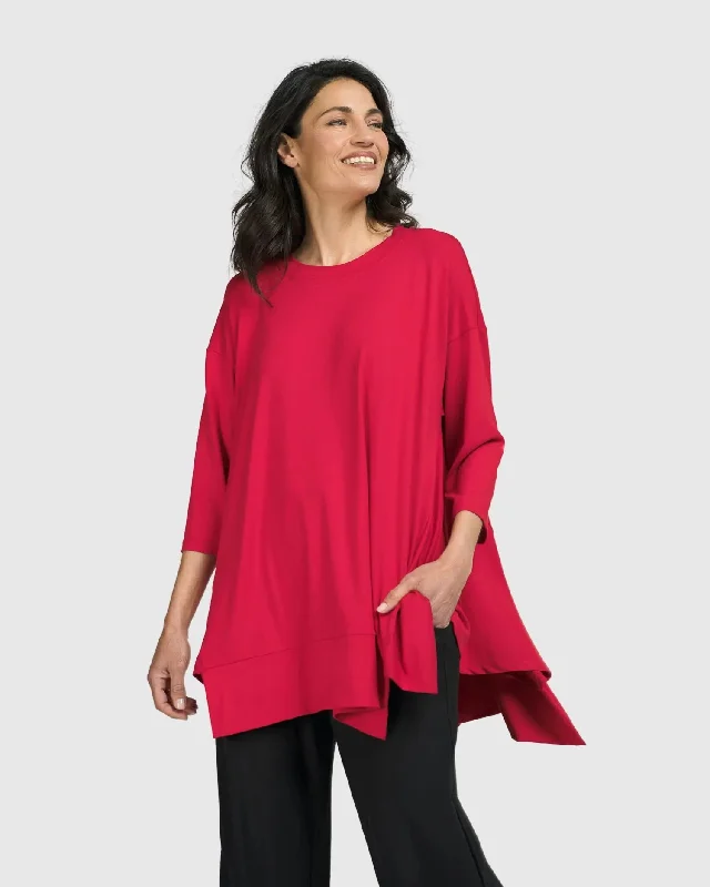 Crazy Deals Essential Oversized Trapeze Top, Red Rose