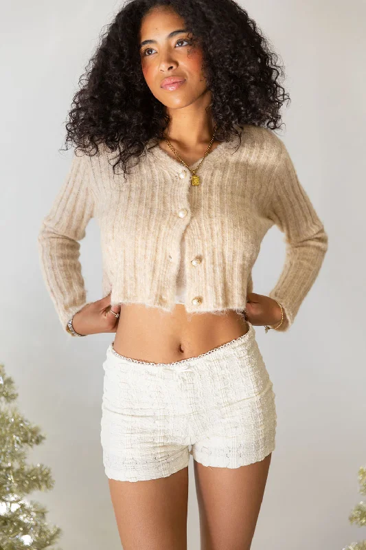Bonus Offer Pearl Button Ribbed Knit Cardigan