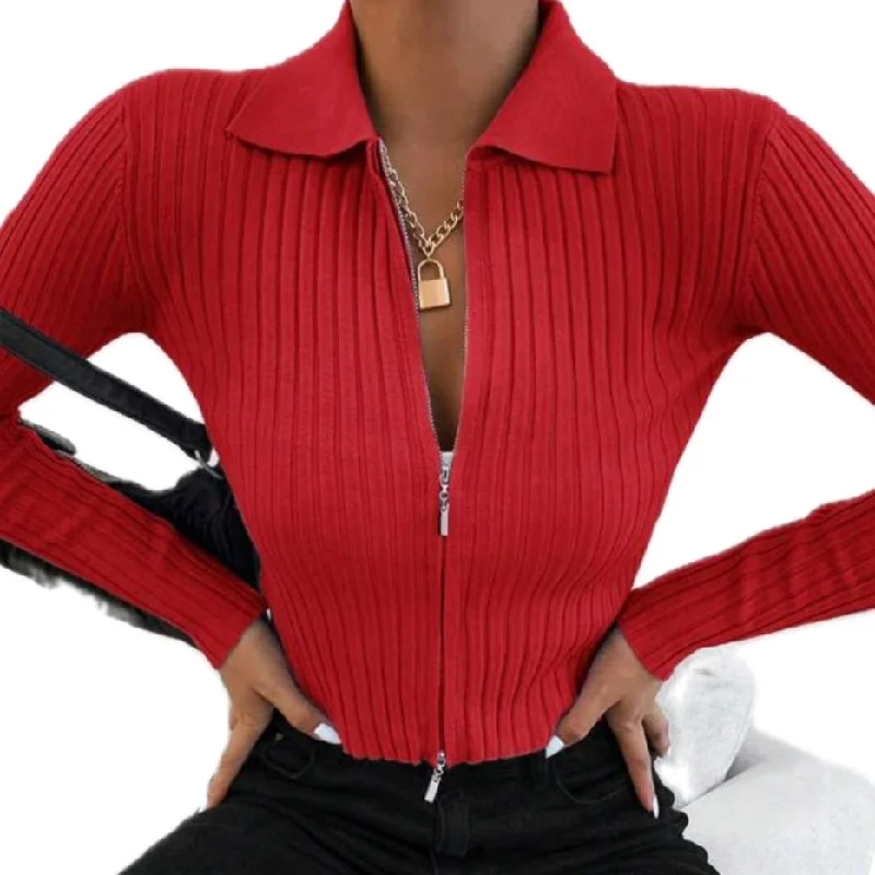 Weekend Offers That Shine Red Zíper Sweater