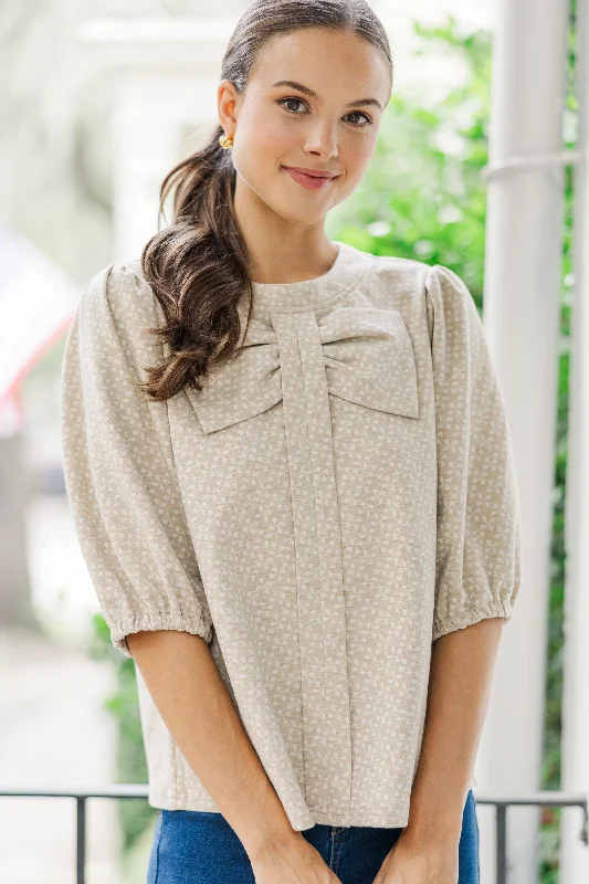 Weekend Deals to Make You Happy Stand Out Taupe Bow Detail Blouse